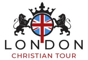 London Christian Tour Logo featuring a British flag inside a circle surrounded by two lions facing each other.